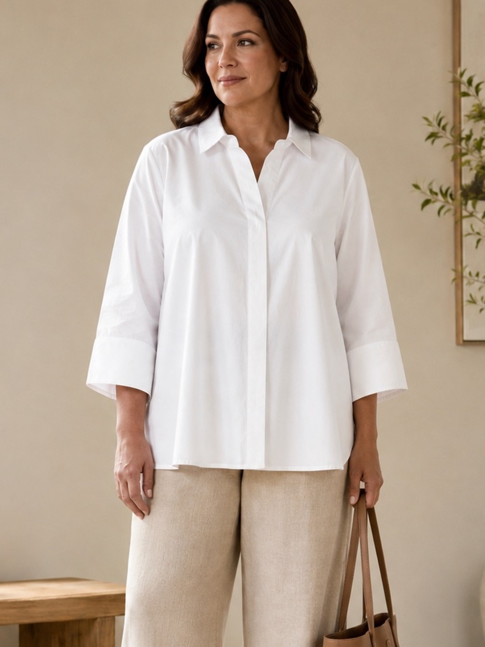 Oversized White Stretch Poplin HiLow Button Down Large Martha Stewart Minimalist